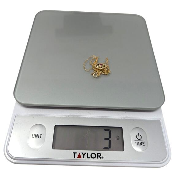 14K Gold Ruby & Diamond Evil Eye Necklace 18” Fine Jewelry Protection Charm - Picture 4 of 6